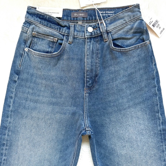 DL1961 Emilie Straight High Rise Vintage 31" Dark Oasis Stretch Jeans - Picture 11 of 14